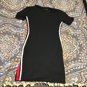 Stylish Black Dress with Red and White Accents